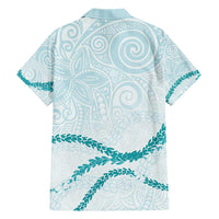 Aloha Lei Mikioi Family Matching Short Sleeve Bodycon Dress and Hawaiian Shirt Teal Polynesian Tribal Tatau Pattern