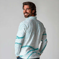 Aloha Lei Mikioi Long Sleeve Polo Shirt Teal Polynesian Tribal Tatau Pattern