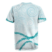Aloha Lei Mikioi Rugby Jersey Teal Polynesian Tribal Tatau Pattern