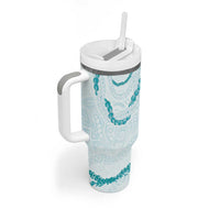 Aloha Lei Mikioi Tumbler With Handle Teal Polynesian Tribal Tatau Pattern