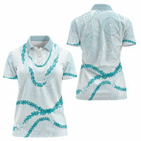 Aloha Lei Mikioi Women Polo Shirt Teal Polynesian Tribal Tatau Pattern