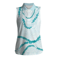 Aloha Lei Mikioi Women Sleeveless Polo Shirt Teal Polynesian Tribal Tatau Pattern