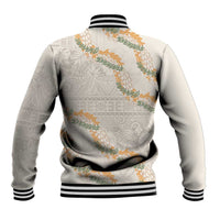 Aloha Pakalana and Puakenikeni Lei Baseball Jacket Beige Hawaiian Pattern LT9 - Polynesian Pride
