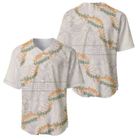 Aloha Pakalana and Puakenikeni Lei Baseball Jersey Beige Hawaiian Pattern