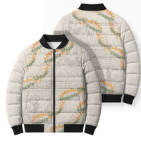 Aloha Pakalana and Puakenikeni Lei Bomber Puffer Jacket Beige Hawaiian Pattern LT9 - Polynesian Pride