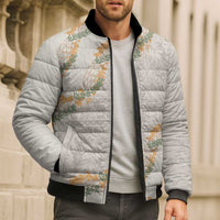 Aloha Pakalana and Puakenikeni Lei Bomber Puffer Jacket Beige Hawaiian Pattern LT9 - Polynesian Pride