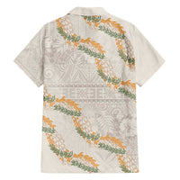 Aloha Pakalana and Puakenikeni Lei Family Matching Off The Shoulder Long Sleeve Dress and Hawaiian Shirt Beige Hawaiian Pattern