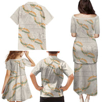Aloha Pakalana and Puakenikeni Lei Family Matching Puletasi and Hawaiian Shirt Beige Hawaiian Pattern