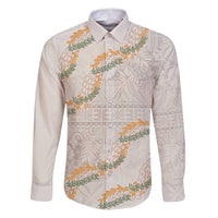 Aloha Pakalana and Puakenikeni Lei Family Matching Puletasi and Hawaiian Shirt Beige Hawaiian Pattern