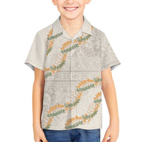 Aloha Pakalana and Puakenikeni Lei Family Matching Puletasi and Hawaiian Shirt Beige Hawaiian Pattern