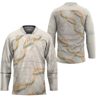 Aloha Pakalana and Puakenikeni Lei Hockey Jersey Beige Hawaiian Pattern - Polynesian Pride