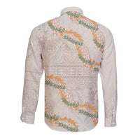 Aloha Pakalana and Puakenikeni Lei Long Sleeve Button Shirt Beige Hawaiian Pattern LT9 - Polynesian Pride