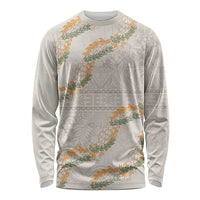 Aloha Pakalana and Puakenikeni Lei Long Sleeve Shirt Beige Hawaiian Pattern LT9 Unisex Beige - Polynesian Pride