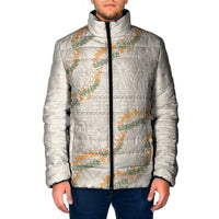 Aloha Pakalana and Puakenikeni Lei Padded Jacket Beige Hawaiian Pattern LT9 Men Beige - Polynesian Pride