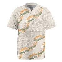 Aloha Pakalana and Puakenikeni Lei Rugby Jersey Beige Hawaiian Pattern