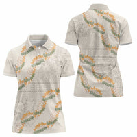 Aloha Pakalana and Puakenikeni Lei Women Polo Shirt Beige Hawaiian Pattern