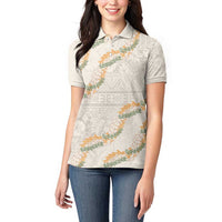 Aloha Pakalana and Puakenikeni Lei Women Polo Shirt Beige Hawaiian Pattern