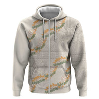 Aloha Pakalana and Puakenikeni Lei Zip Hoodie Beige Hawaiian Pattern