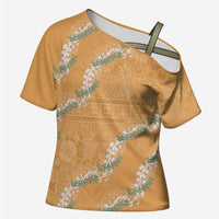 Aloha Pakalana and Puakenikeni Lei Cross Shoulder Shirt Gold Hawaiian Pattern LT9 Female Gold - Polynesian Pride