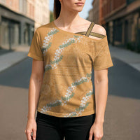 Aloha Pakalana and Puakenikeni Lei Cross Shoulder Shirt Gold Hawaiian Pattern LT9 - Polynesian Pride