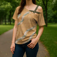 Aloha Pakalana and Puakenikeni Lei Cross Shoulder Shirt Gold Hawaiian Pattern LT9 - Polynesian Pride