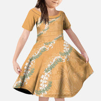 Aloha Pakalana and Puakenikeni Lei Family Matching Mermaid Dress and Hawaiian Shirt Gold Hawaiian Pattern