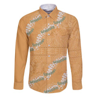 Aloha Pakalana and Puakenikeni Lei Family Matching Off The Shoulder Long Sleeve Dress and Hawaiian Shirt Gold Hawaiian Pattern