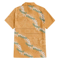 Aloha Pakalana and Puakenikeni Lei Family Matching Off Shoulder Maxi Dress and Hawaiian Shirt Gold Hawaiian Pattern