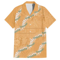Aloha Pakalana and Puakenikeni Lei Family Matching Short Sleeve Bodycon Dress and Hawaiian Shirt Gold Hawaiian Pattern