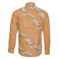 Aloha Pakalana and Puakenikeni Lei Family Matching Short Sleeve Bodycon Dress and Hawaiian Shirt Gold Hawaiian Pattern