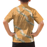 Aloha Pakalana and Puakenikeni Lei Family Matching Tank Maxi Dress and Hawaiian Shirt Gold Hawaiian Pattern