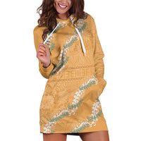 Aloha Pakalana and Puakenikeni Lei Hoodie Dress Gold Hawaiian Pattern