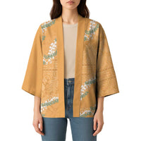 Aloha Pakalana and Puakenikeni Lei Kimono Gold Hawaiian Pattern LT9 - Polynesian Pride