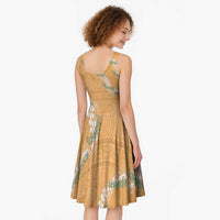 Aloha Pakalana and Puakenikeni Lei Midi Dress Gold Hawaiian Pattern - Polynesian Pride