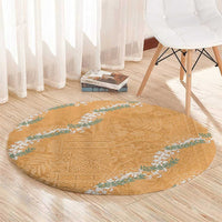 Aloha Pakalana and Puakenikeni Lei Round Carpet Gold Hawaiian Pattern