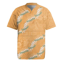 Aloha Pakalana and Puakenikeni Lei Rugby Jersey Gold Hawaiian Pattern