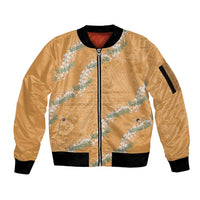 Aloha Pakalana and Puakenikeni Lei Sleeve Zip Bomber Jacket Gold Hawaiian Pattern
