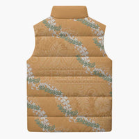 Aloha Pakalana and Puakenikeni Lei Sleeveless Puffer Jacket Gold Hawaiian Pattern LT9 - Polynesian Pride