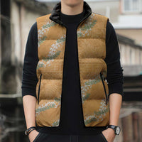 Aloha Pakalana and Puakenikeni Lei Sleeveless Puffer Jacket Gold Hawaiian Pattern LT9 - Polynesian Pride