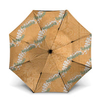 Aloha Pakalana and Puakenikeni Lei Umbrella Gold Hawaiian Pattern LT9 One Size Folded 11.42 inch Opened Diameter 37.4 inch Gold - Polynesian Pride