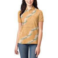 Aloha Pakalana and Puakenikeni Lei Women Polo Shirt Gold Hawaiian Pattern