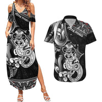 Personalised New Zealand Potae Pango Cricket Couples Matching Summer Maxi Dress and Hawaiian Shirt Special Maori Hei Tiki Tribal Tattoo