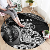 Personalised New Zealand Potae Pango Cricket Round Carpet Special Maori Hei Tiki Tribal Tattoo