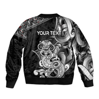 Personalised New Zealand Potae Pango Cricket Sleeve Zip Bomber Jacket Special Maori Hei Tiki Tribal Tattoo LT9 - Polynesian Pride