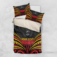 Custom Papua New Guinea Cricket Bedding Set PNG Emblem Mix Polyneisan Pattern LT9 US Twin 172cm x 218cm Black - Polynesian Pride
