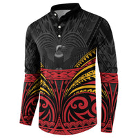 Custom Papua New Guinea Cricket Button Sweatshirt PNG Emblem Mix Polyneisan Pattern LT9 - Polynesian Pride