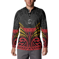 Custom Papua New Guinea Cricket Button Sweatshirt PNG Emblem Mix Polyneisan Pattern LT9 - Polynesian Pride