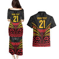 Custom Papua New Guinea Cricket Couples Matching Puletasi and Hawaiian Shirt PNG Emblem Mix Polyneisan Pattern LT9 - Polynesian Pride