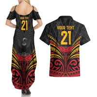 Custom Papua New Guinea Cricket Couples Matching Summer Maxi Dress and Hawaiian Shirt PNG Emblem Mix Polyneisan Pattern LT9 - Polynesian Pride