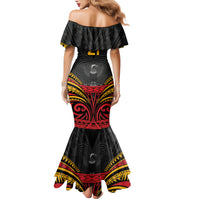 Custom Papua New Guinea Cricket Family Matching Mermaid Dress and Hawaiian Shirt PNG Emblem Mix Polyneisan Pattern